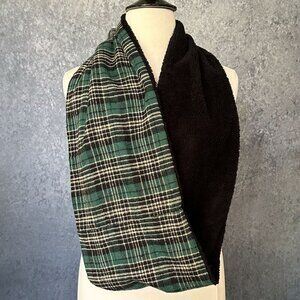 Green Plaid & Sherpa Fleece Snood Scarf